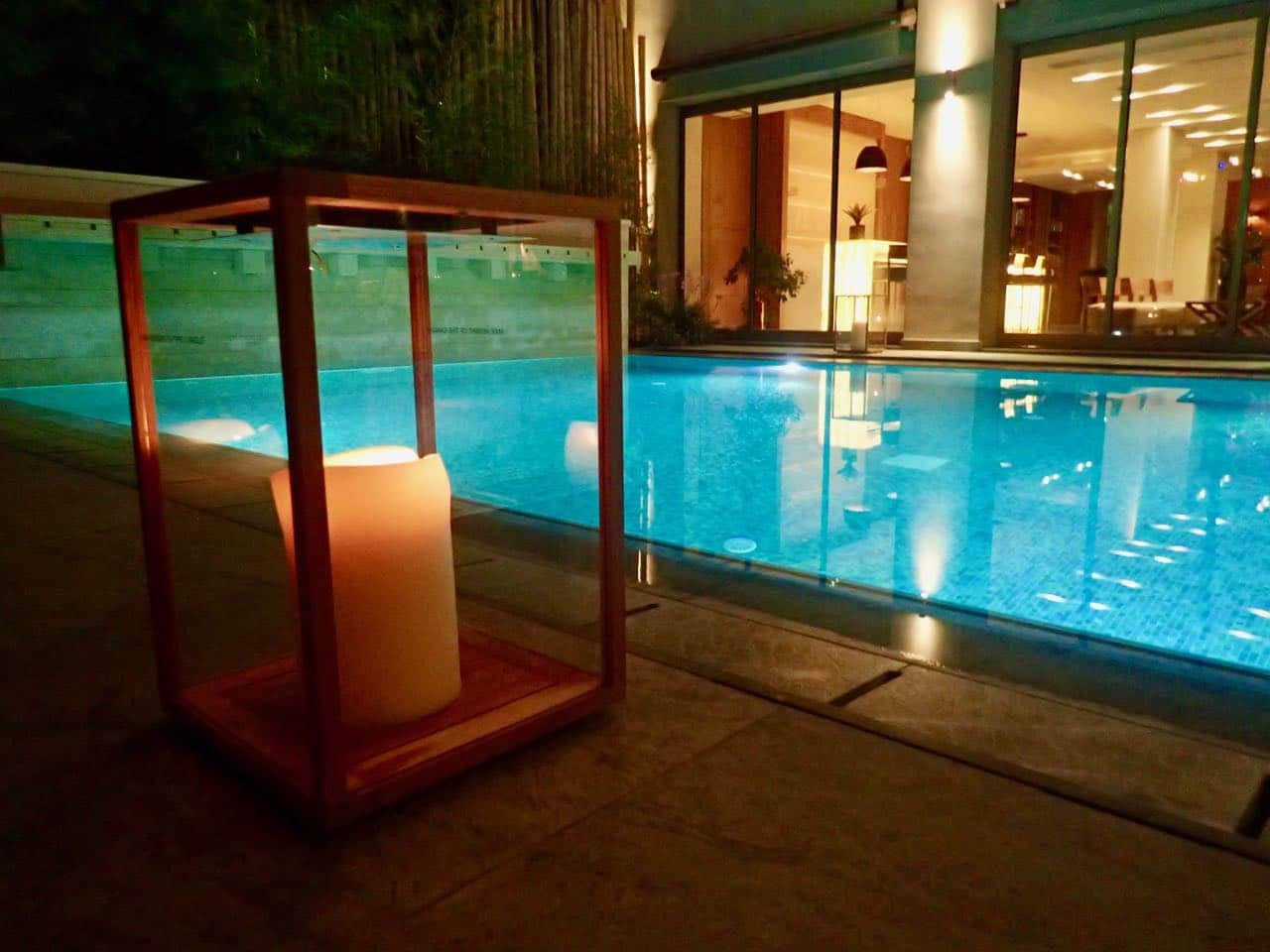 Samaria Hotel Chania pool evening lights review