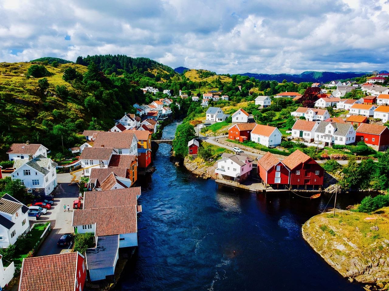 Reiserute bilferie Norge Sogndalstrand dronefoto