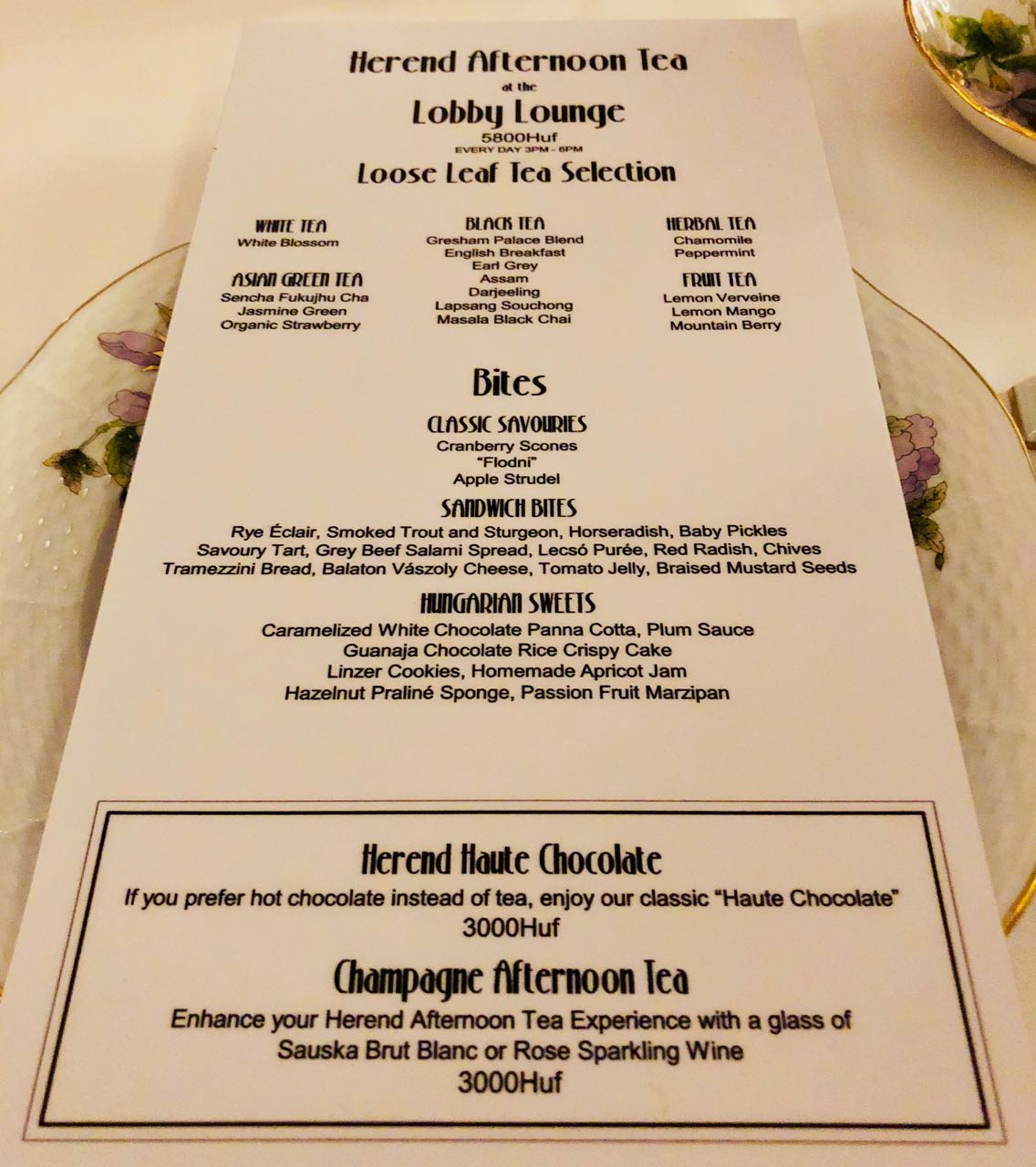 Herend Afternoon Tea Four Seasons Budapest review menu