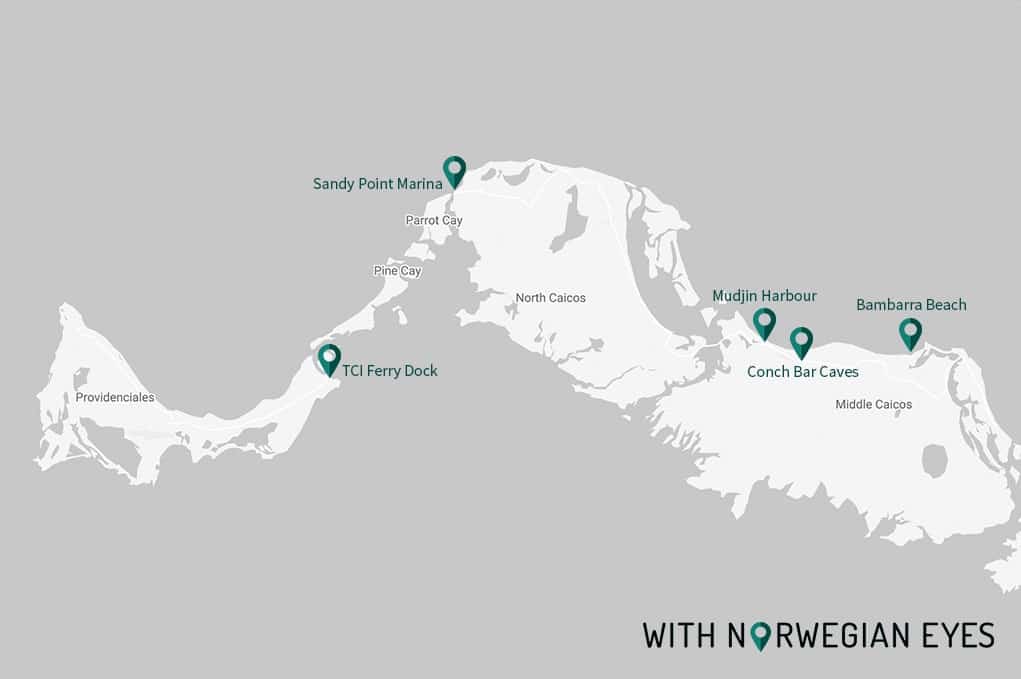 Kart Oppdagelsesferd north og middle caicos 