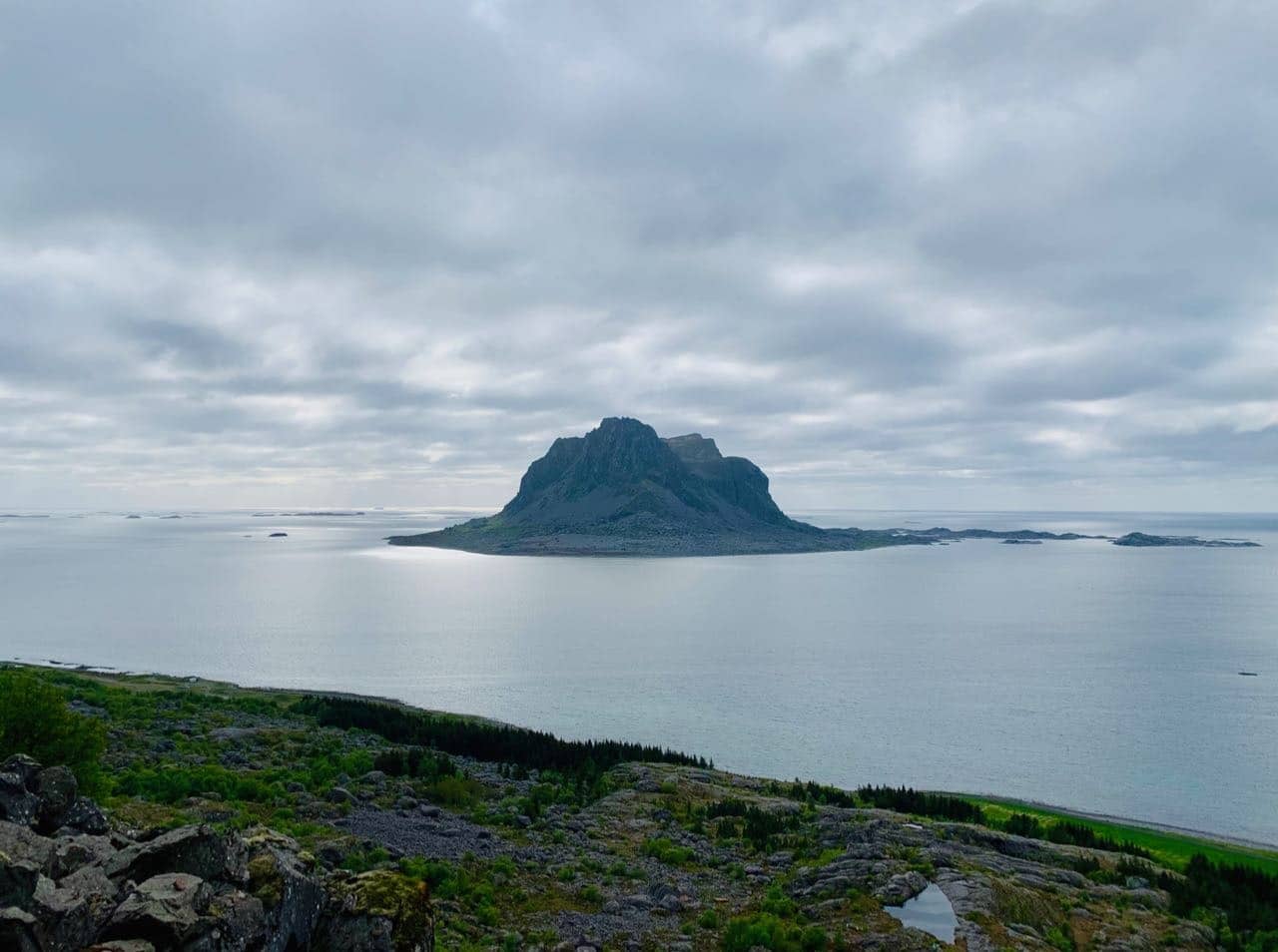 View from Vegatrappa Vega Stairs sea and island of Søla