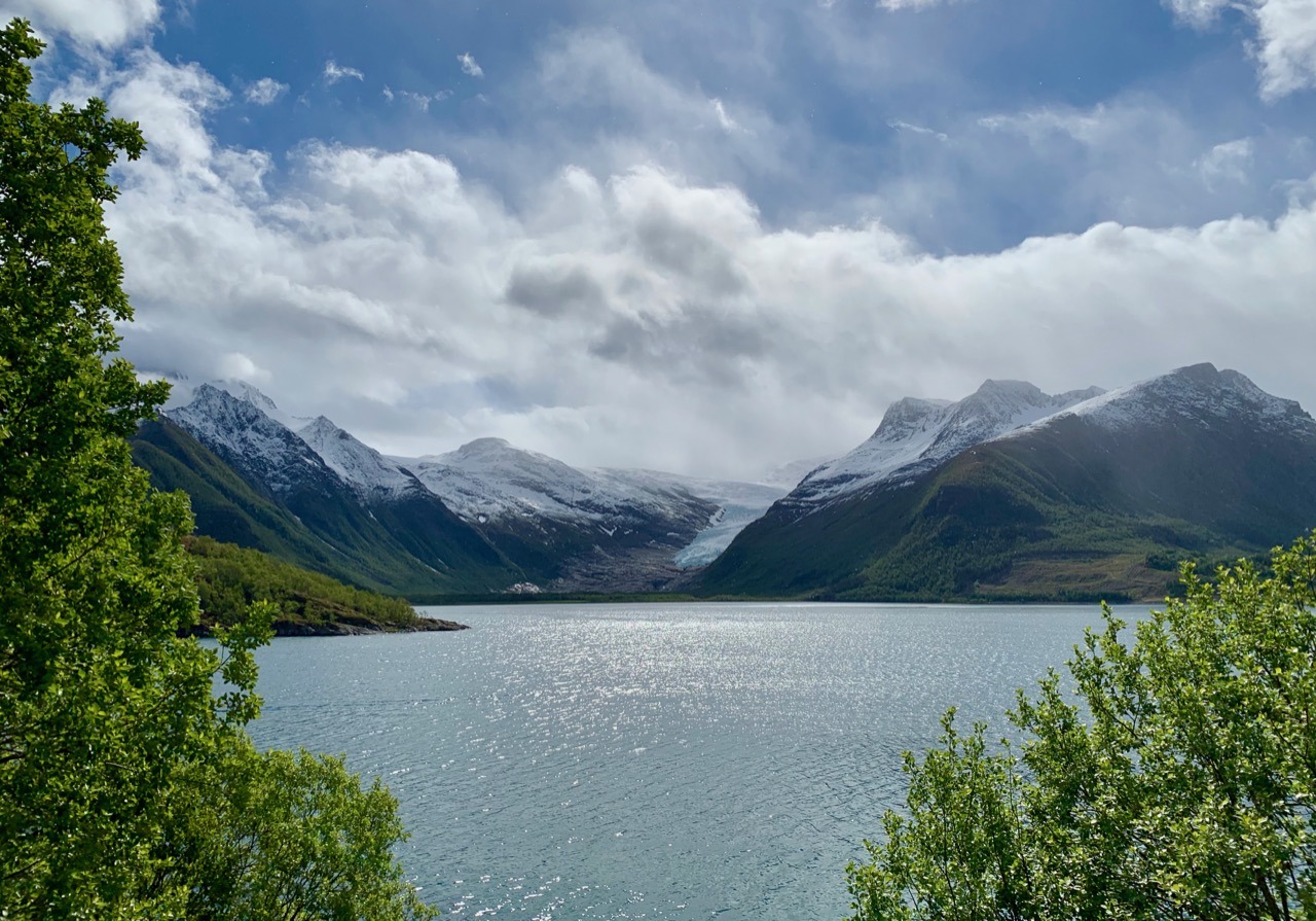 Svartisen Engabreen glacier view from Braset rest area