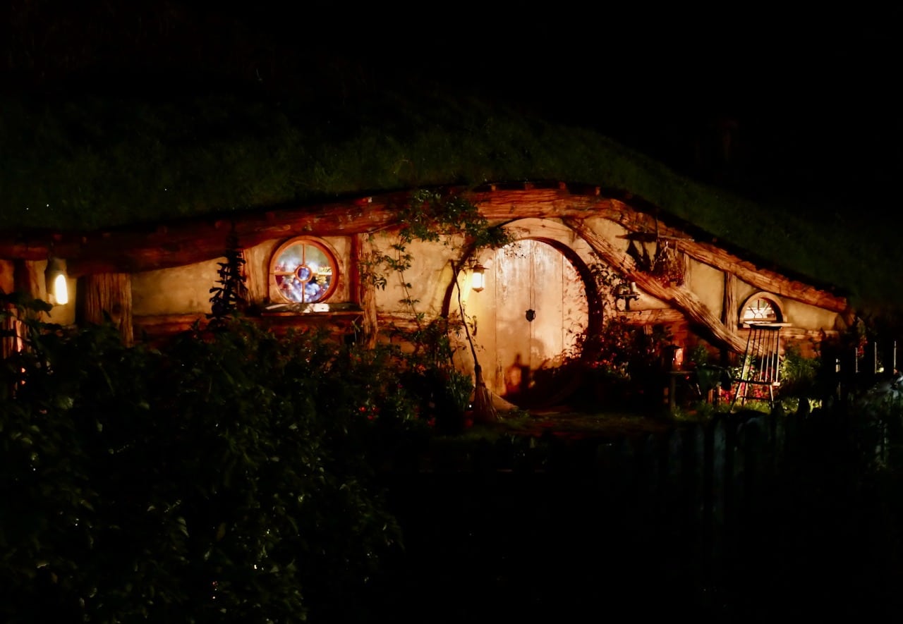 Hobbit homes at night Hobbiton Evening Banquet Tour