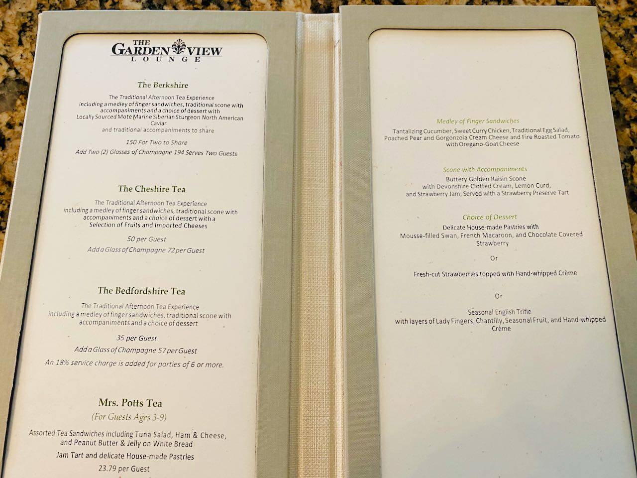 Menu Afternoon Tea Disney’s Grand Floridian Resort & Spa Orlando review