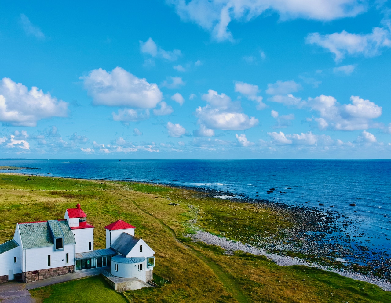 JÆREN (Norwegian Scenic Route Jæren): Kvassheim lighthouse as seen from above.